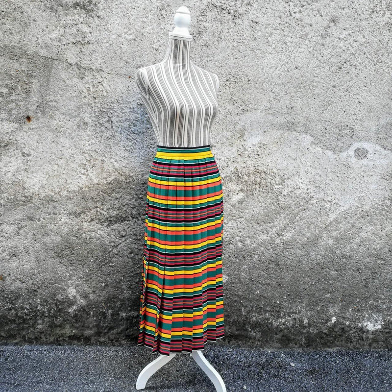 Multicolour striped crepe pleated skirt