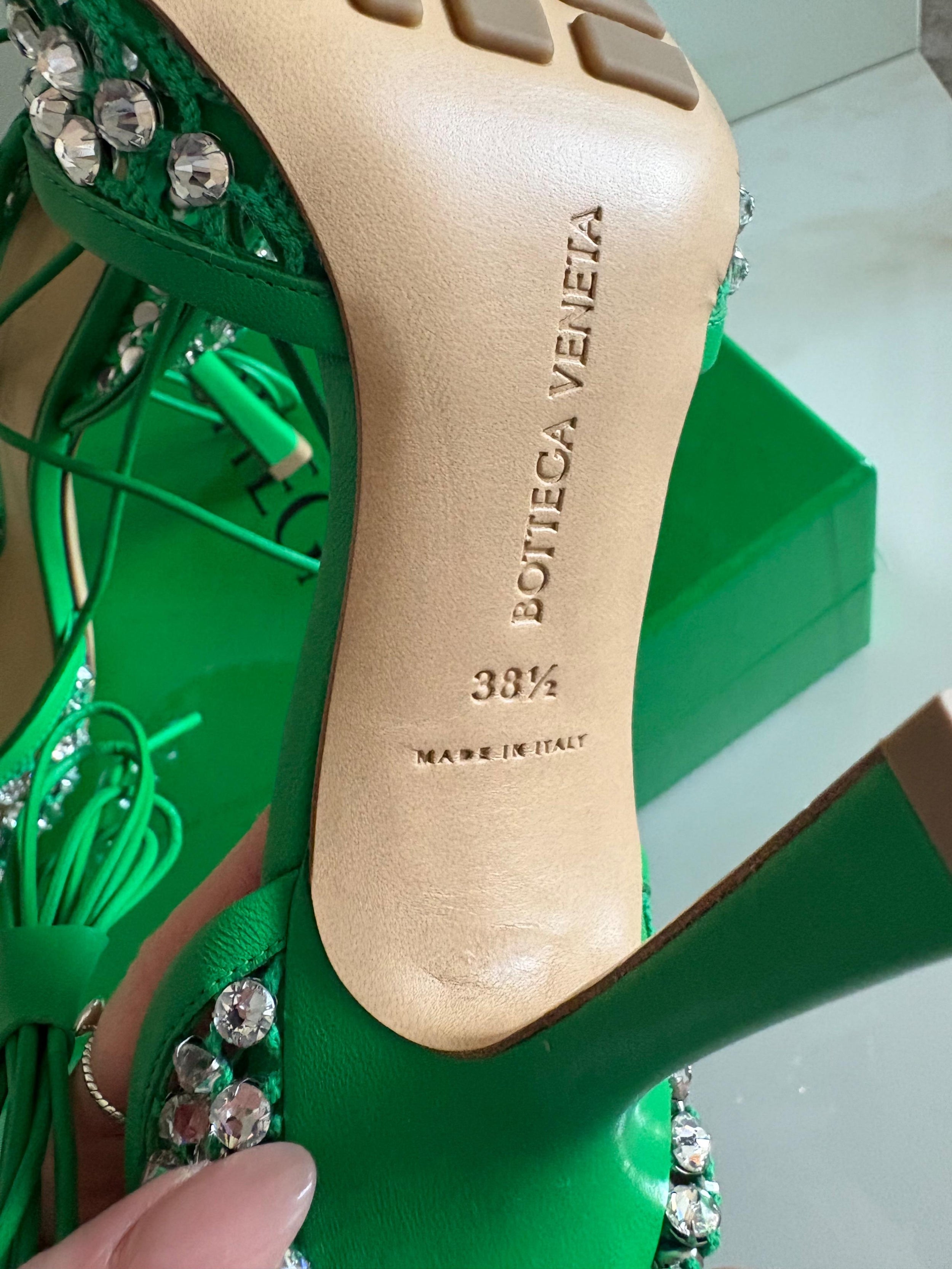 Bottega Veneta Green Sparkle Stretch Crystal Heels