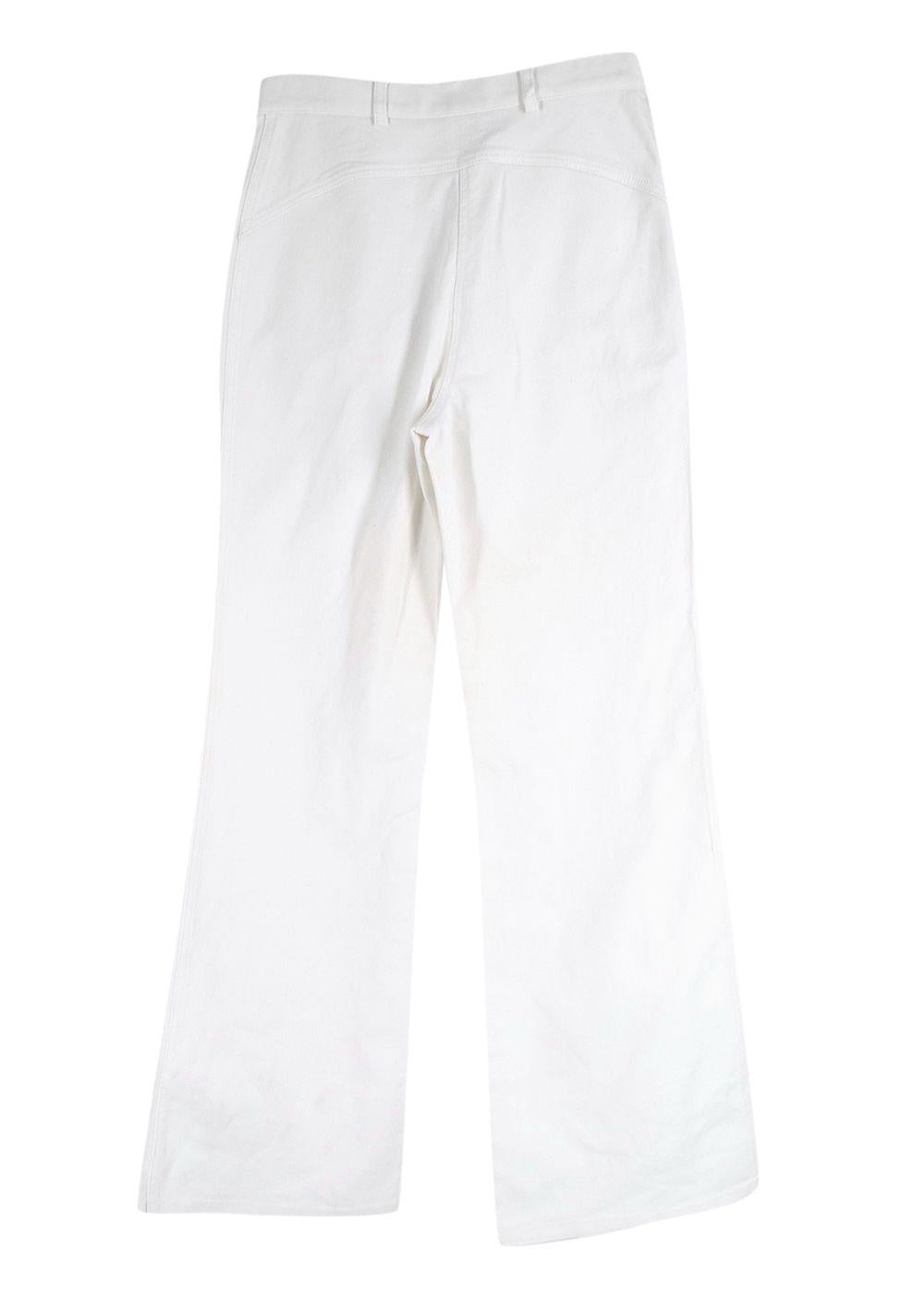 Quilted Pocket Detail White Cotton Jeans