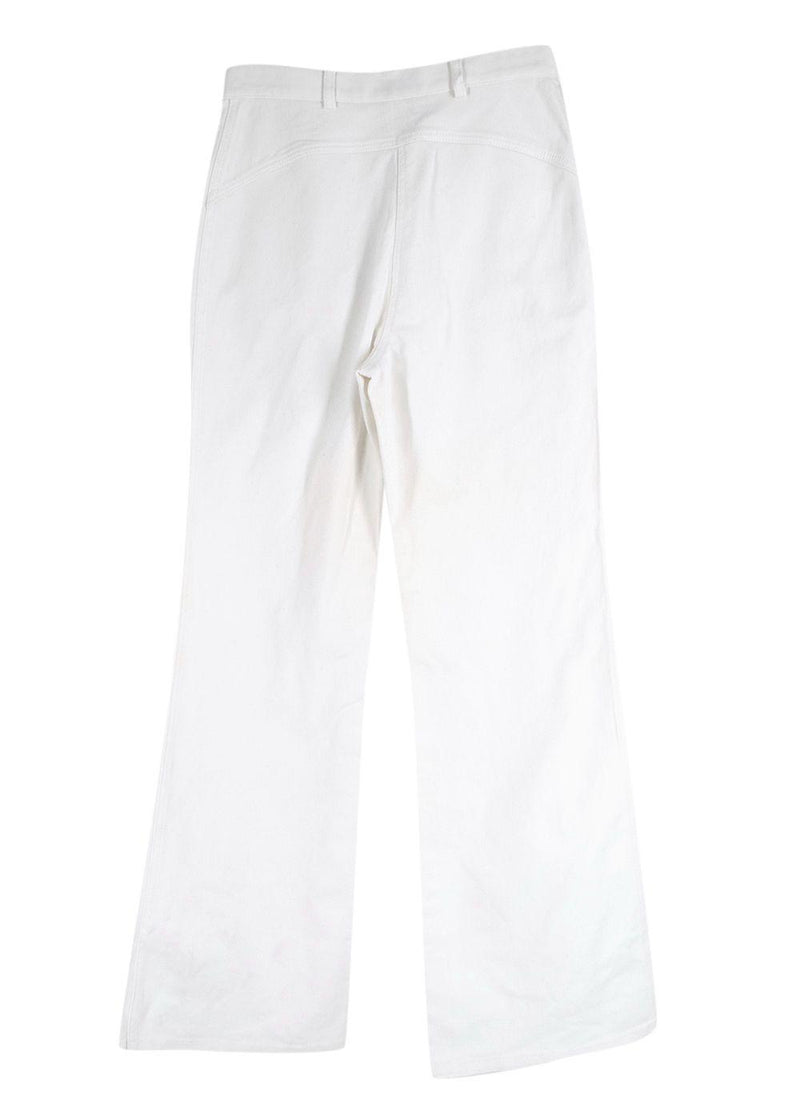 Quilted Pocket Detail White Cotton Jeans