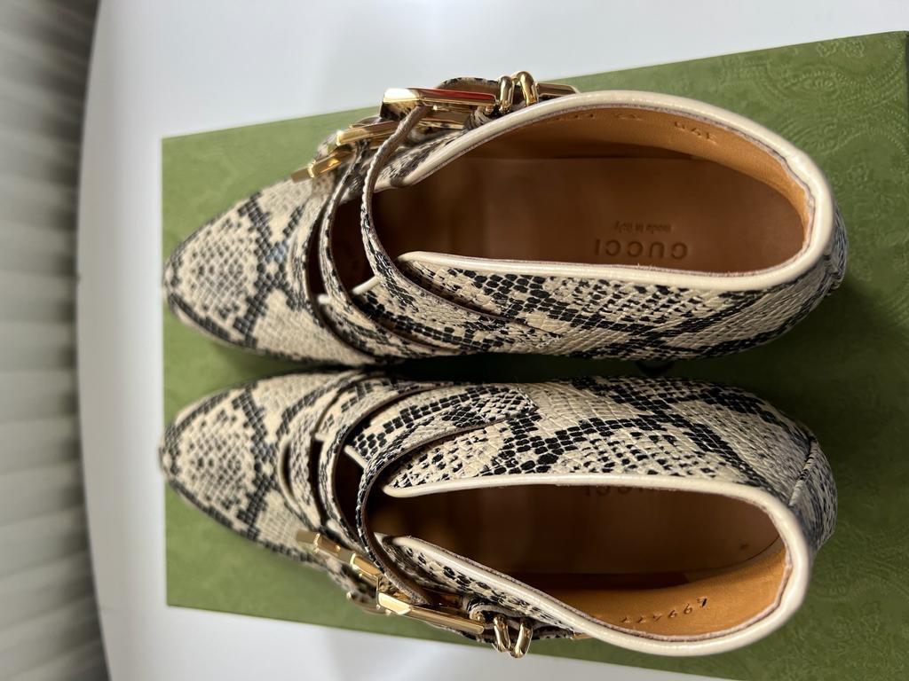 Gucci Neutral Snake-Effect Leather Ankle Boots