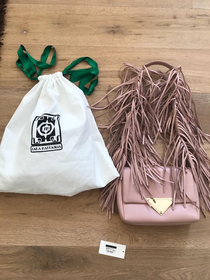 Sara Battaglia Fringe Pink Powder Blush Bag