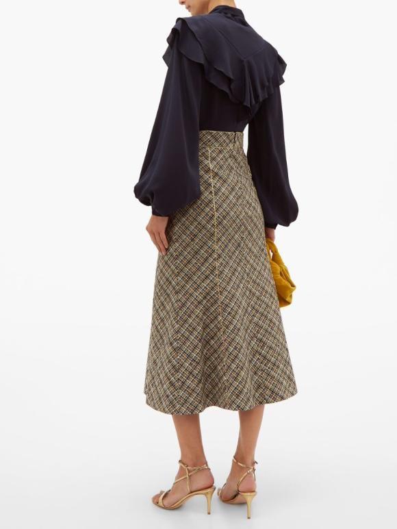 multicolour tweed  A line button-through midi skirt
