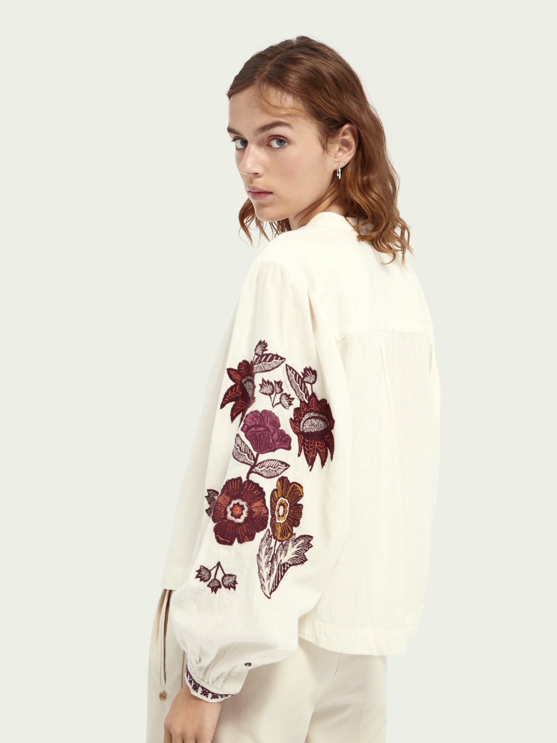 Ivory floral embroidered blouse
