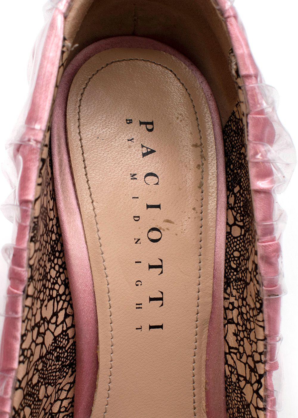 by Midnight pink satin, crystal & clear PVC heeled pumps