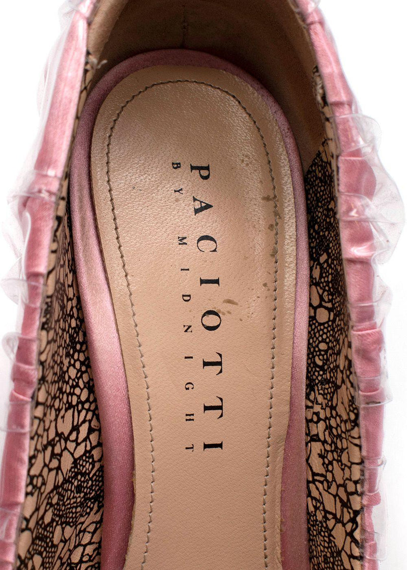 by Midnight pink satin, crystal & clear PVC heeled pumps