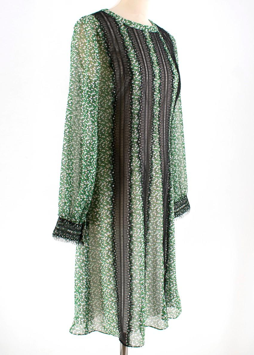 Mikael Aghal Green floral print dress with black lace trim