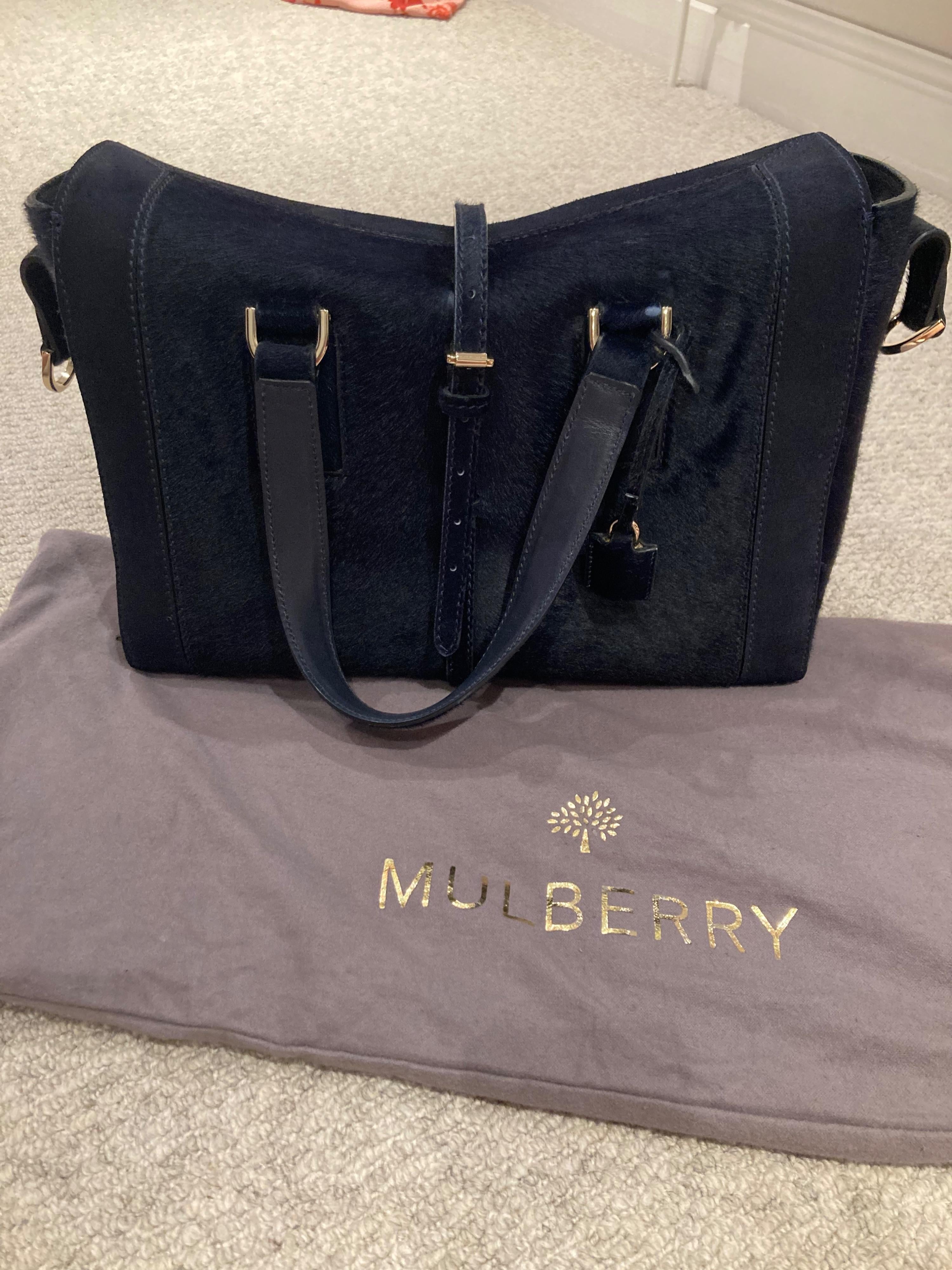 Navy calf hair tote bag