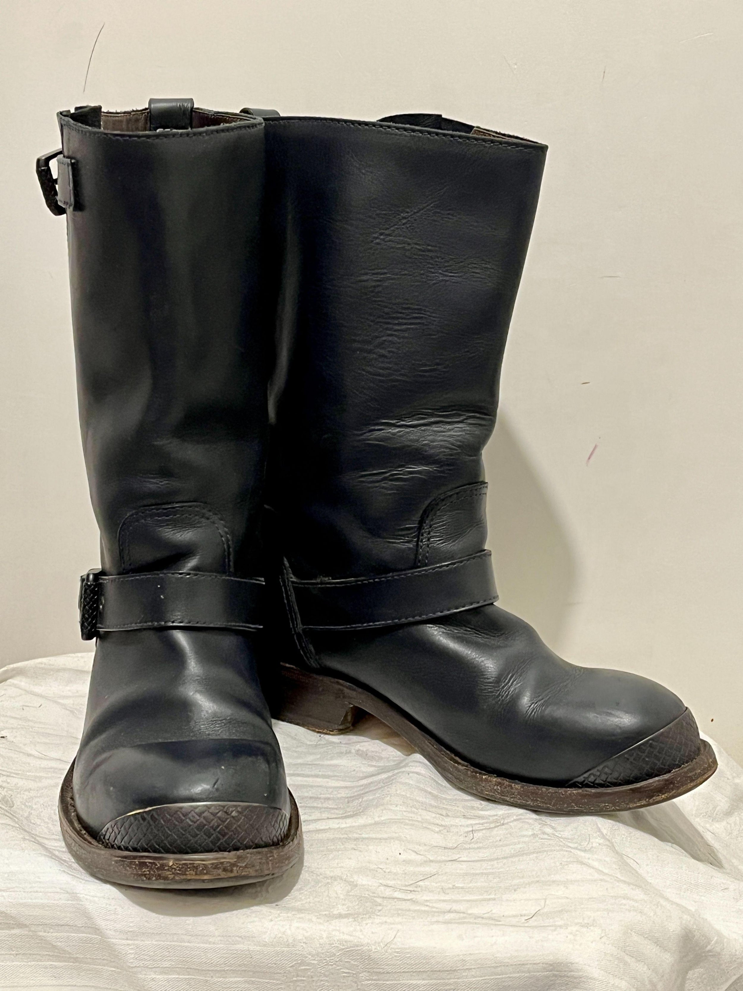 Navy Leather Biker Boots