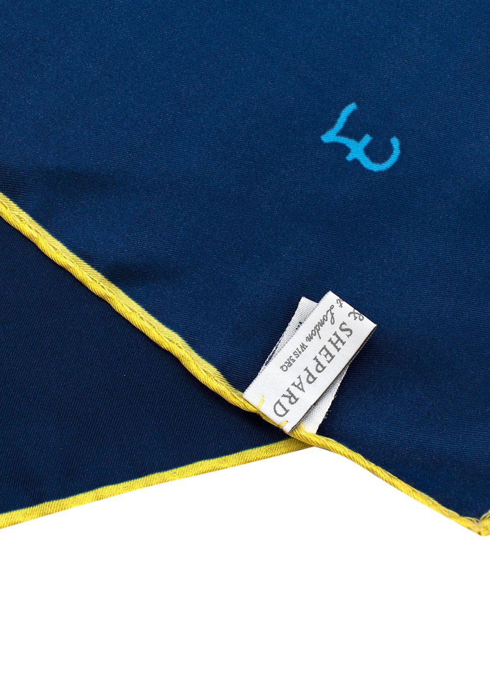 Navy Currency Print Silk Square Scarf 42cm