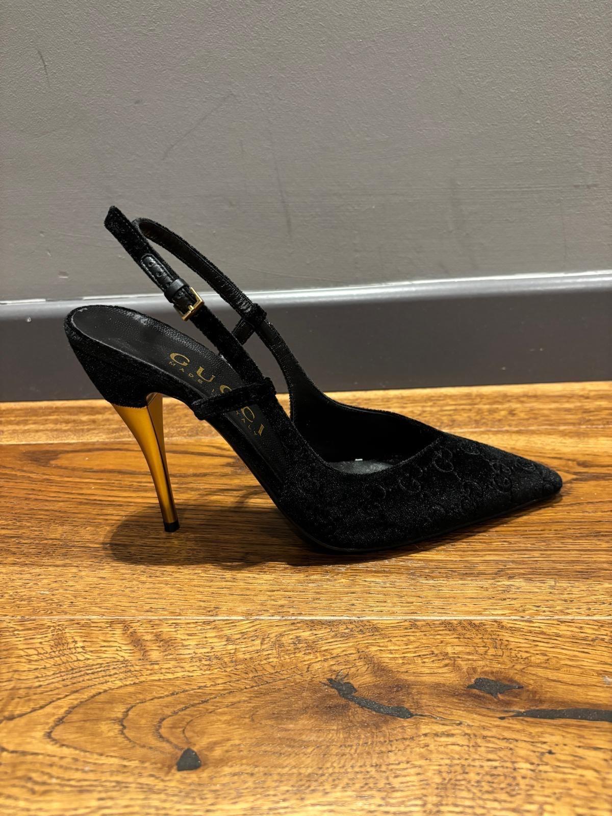 Gucci Black GG Velvet Heeled Sandals