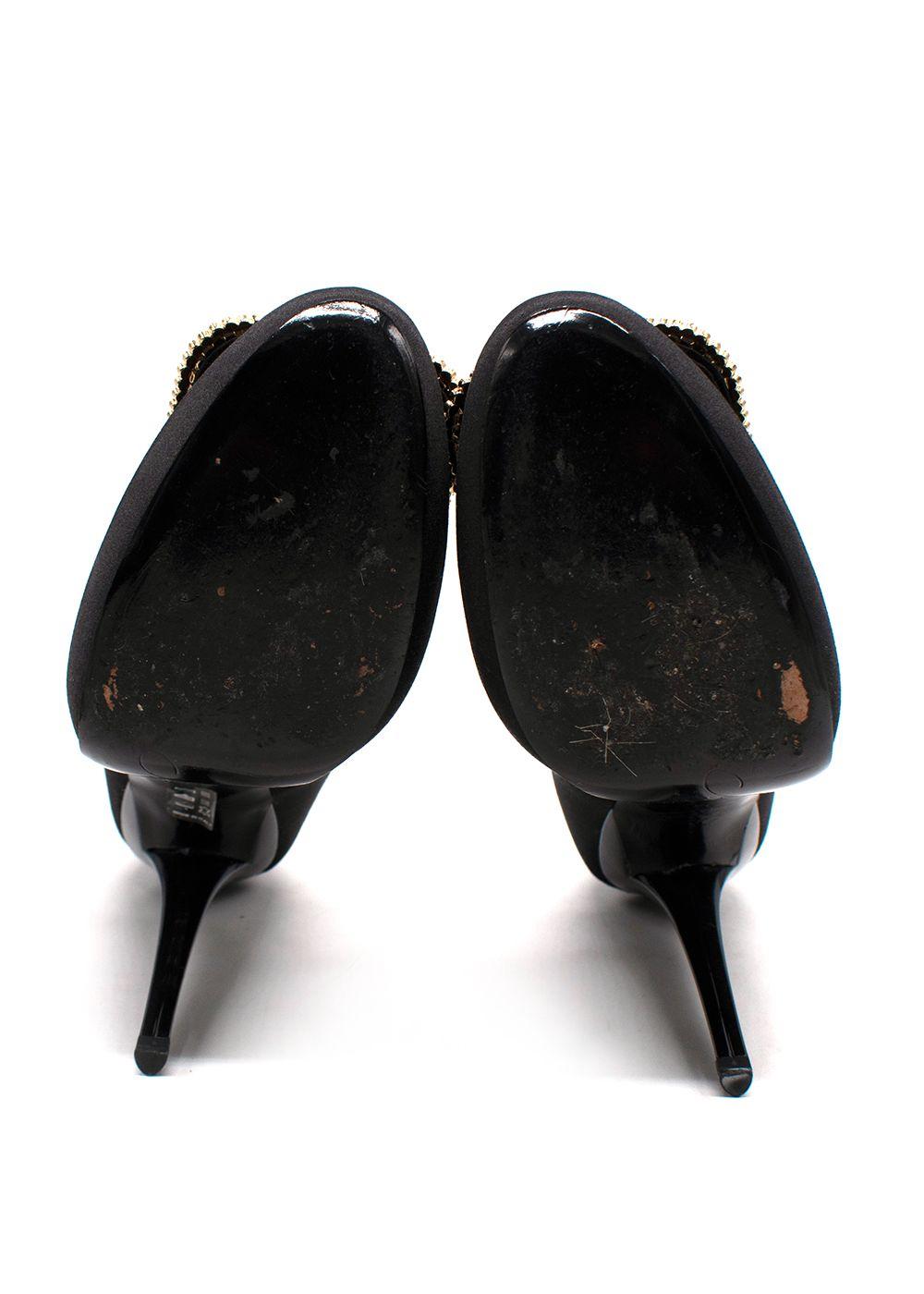 Roger Vivier Black Crystal-Embellished Satin Platform Pumps