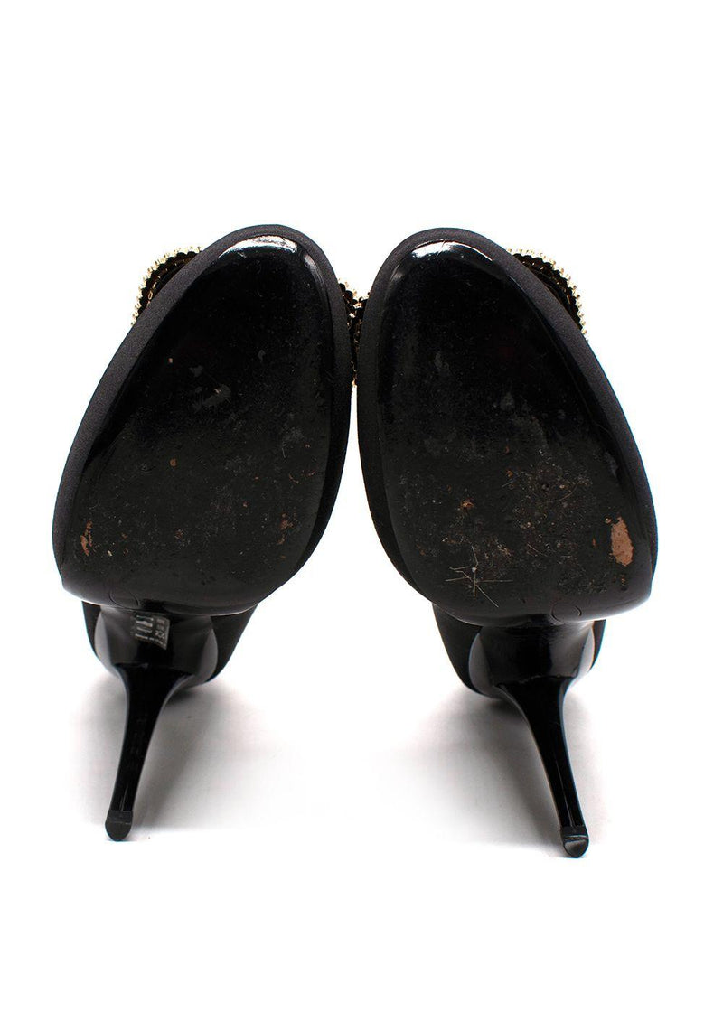 Roger Vivier Black Crystal-Embellished Satin Platform Pumps