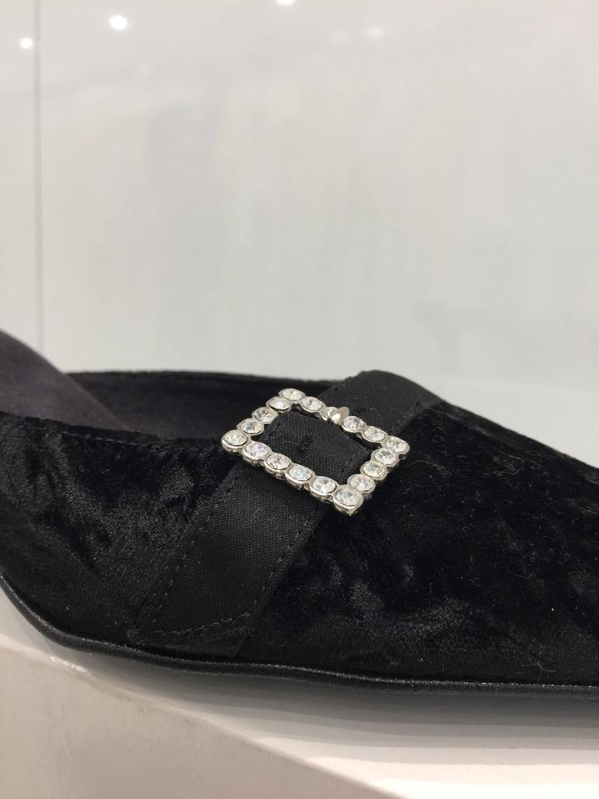 Sylvie Rost Black Crushed Velour Evening Slippers