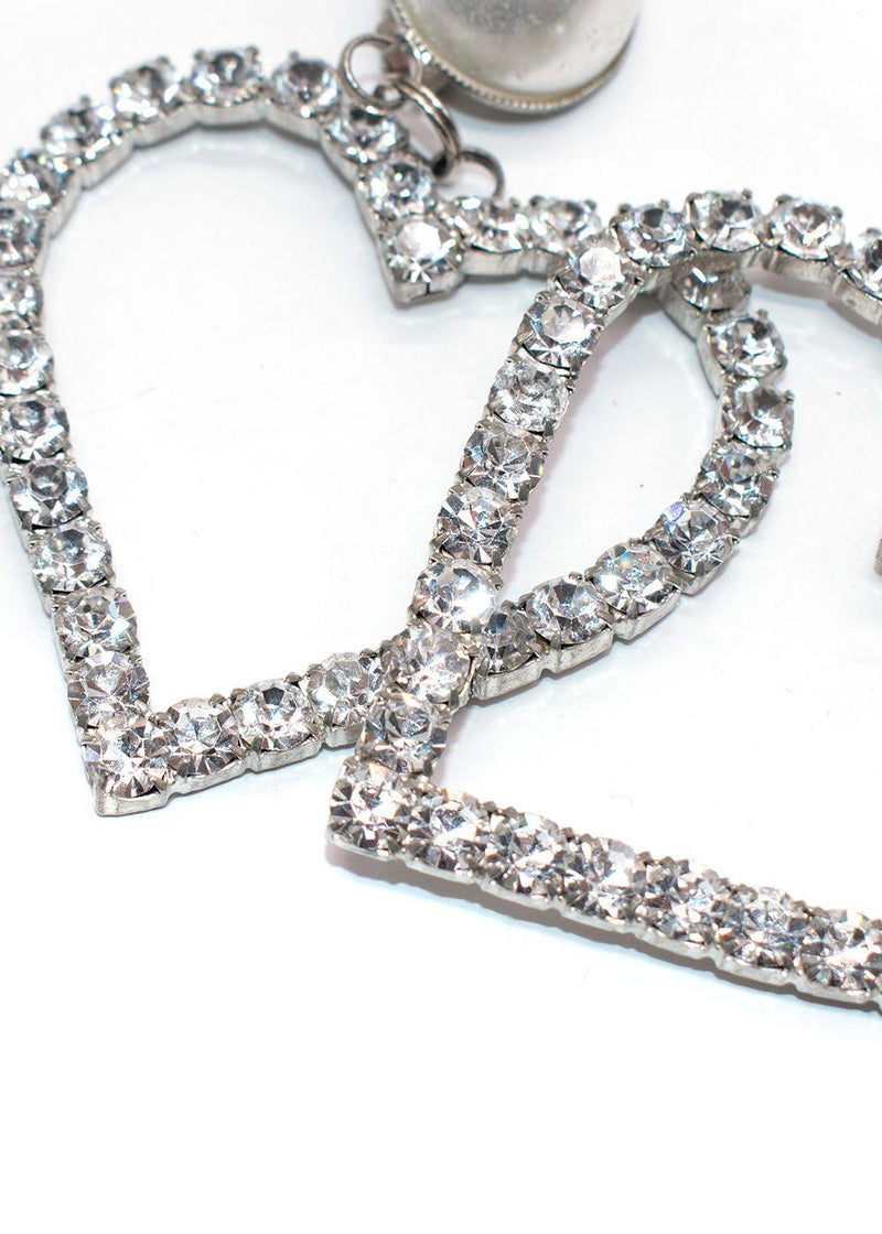 Alessandra Rich Crystal Heart Oversized Clip On Earrings