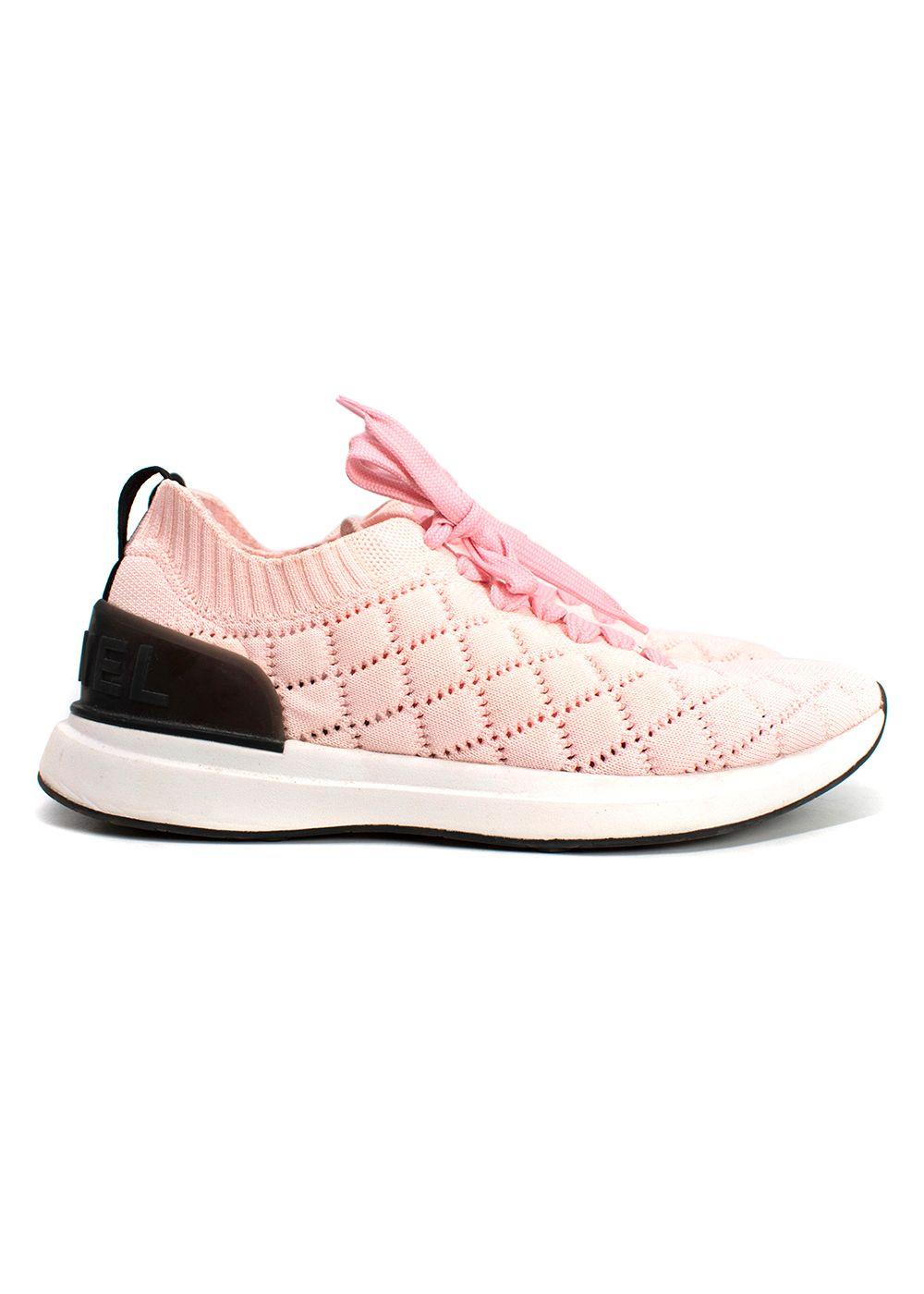 Chanel Light Pink Knit Lace Up Trainers