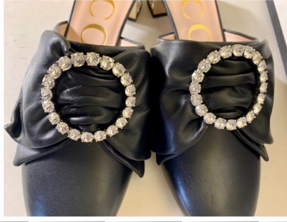 Gucci candy bow crystal embellished leather mules