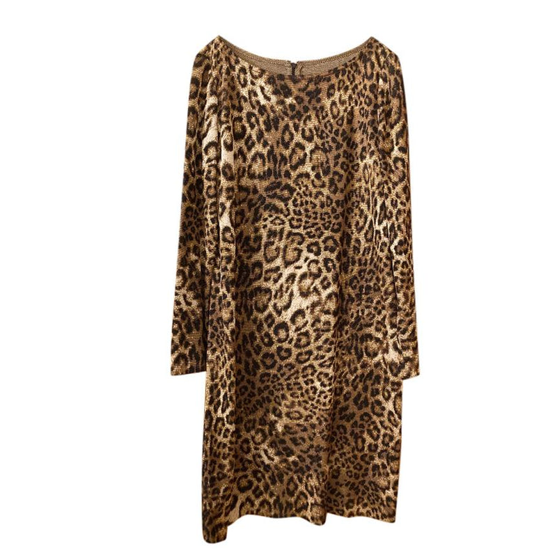 St. John Leopard Print Wool Blend Jersey Dress