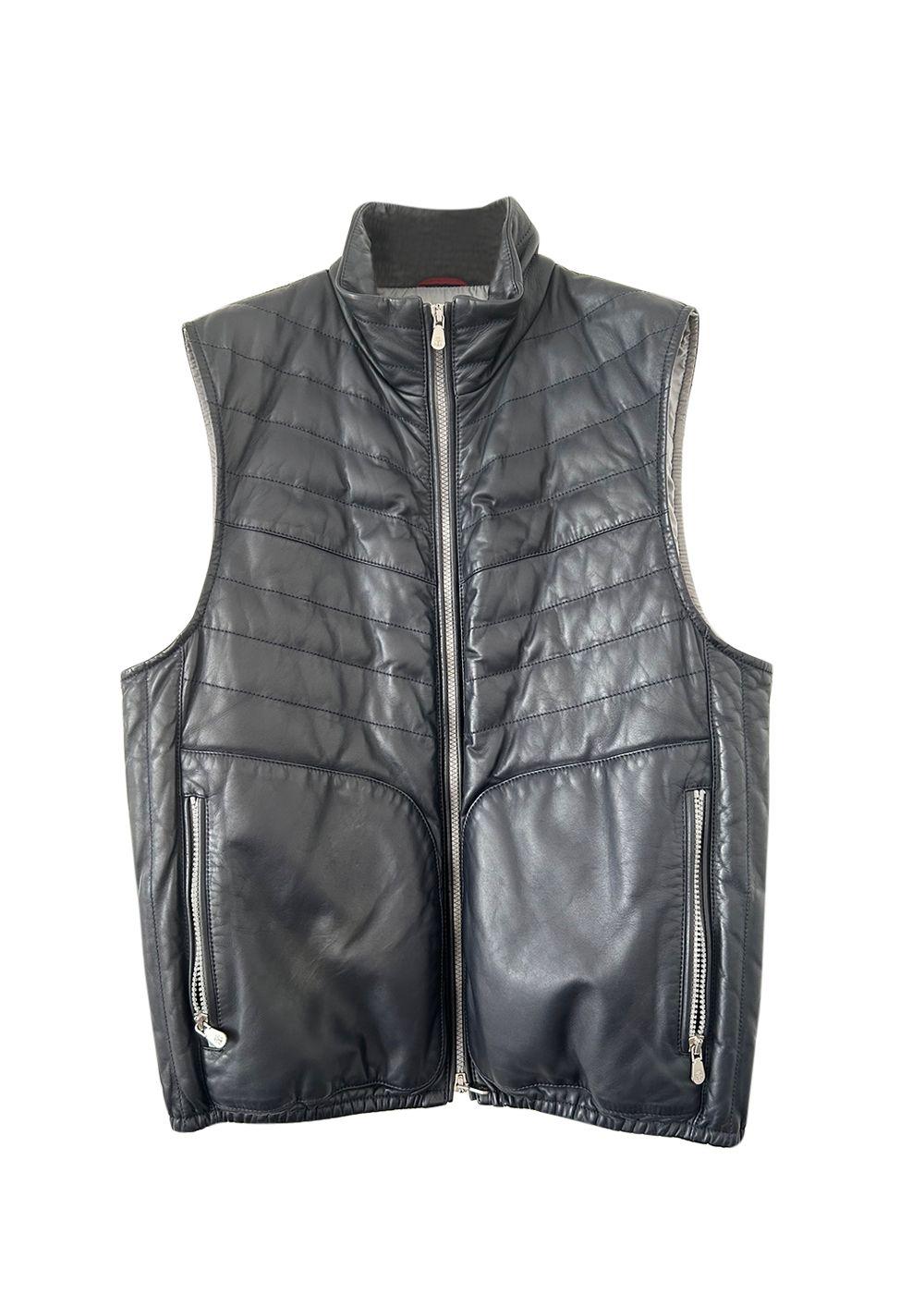Brunello Cucinelli Black Leather Gilet