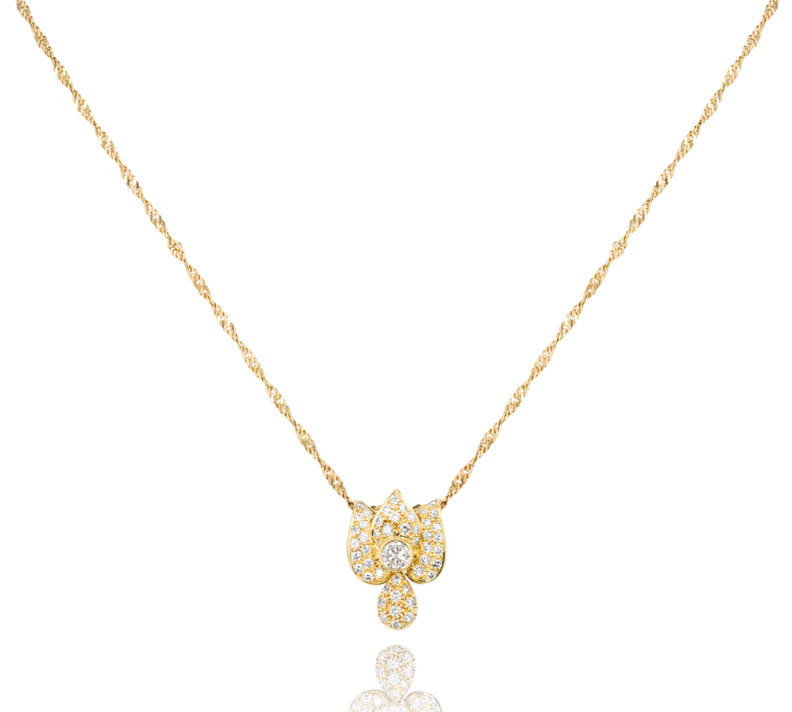 18ct yellow gold & white diamond floral pendant necklace
