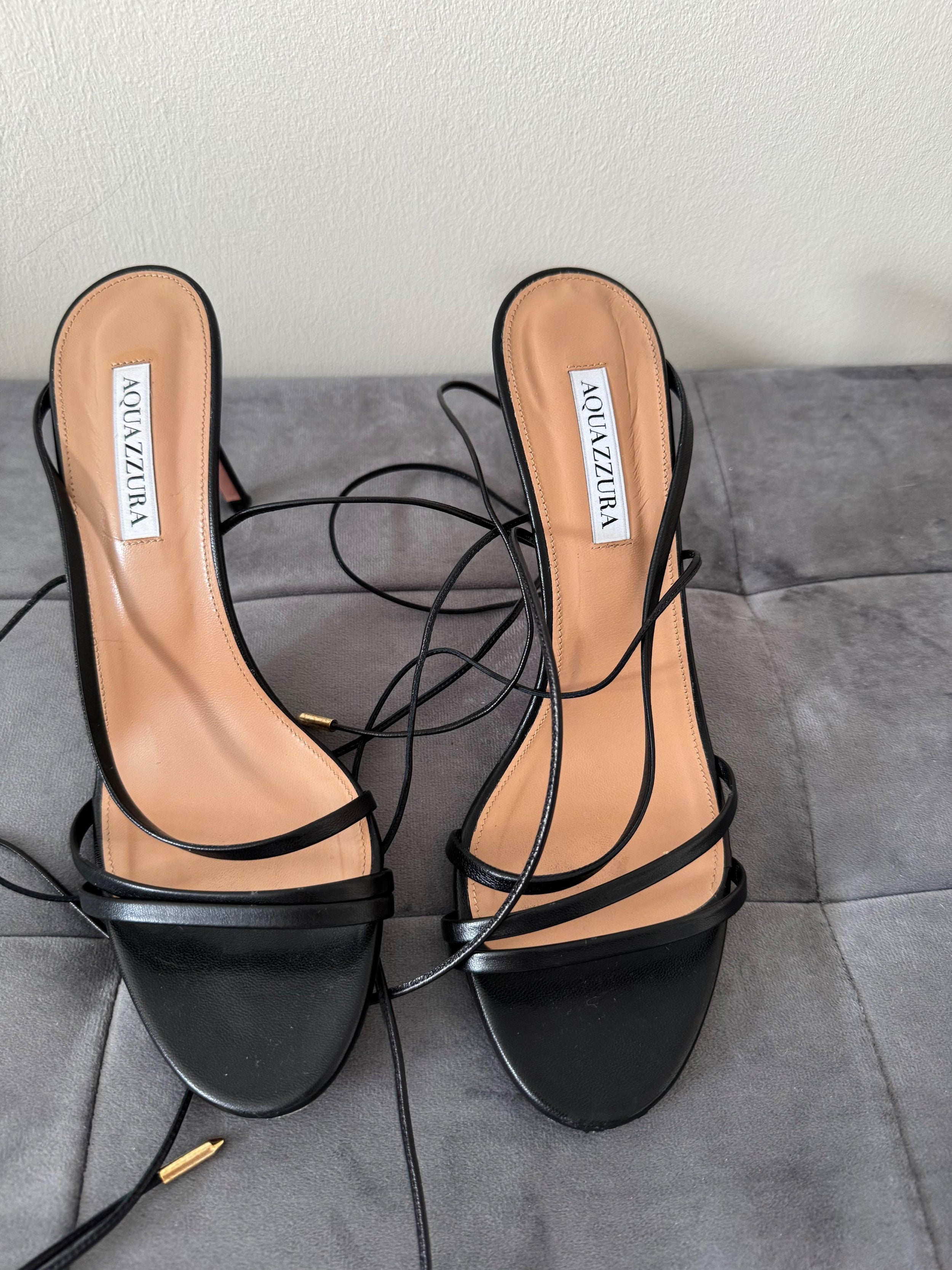 Aquazurra Black Leather Sandals