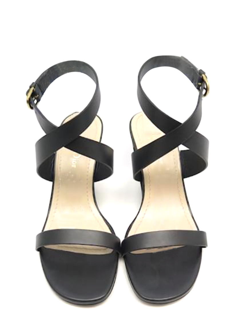 Dior Black Tortoise Shell Wedge Leather Sandal