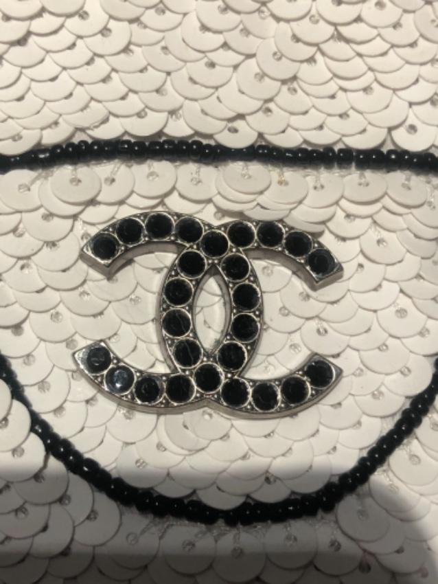 Chanel White Vintage CC Sequin Tote Bag