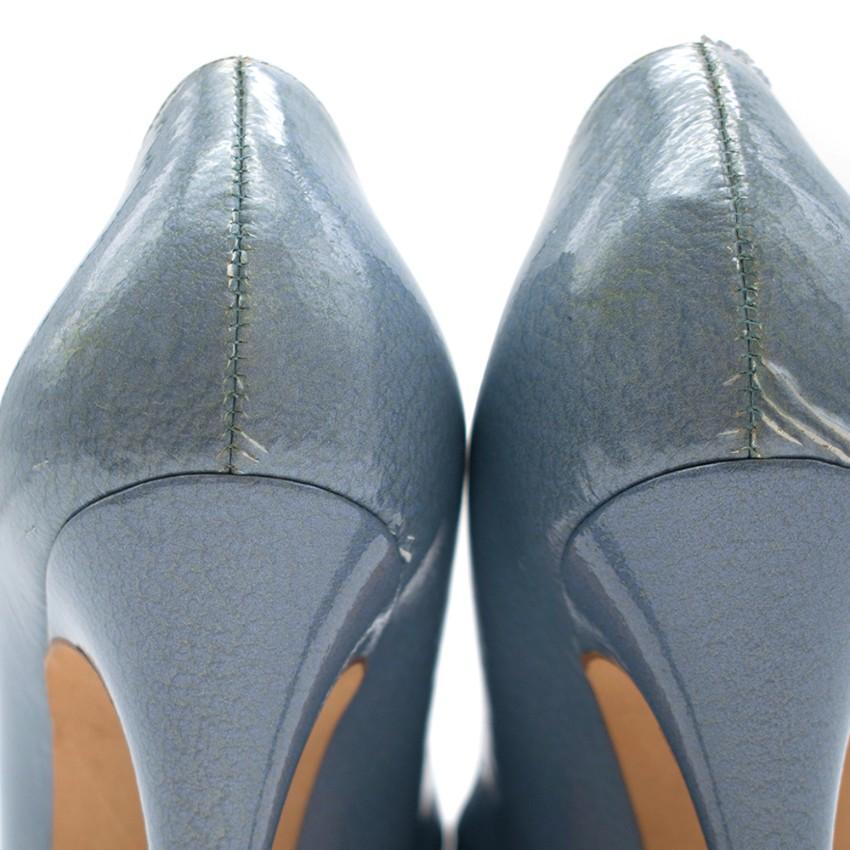 Sergio Rossi Blue Patent Leather Pointed Godiva Pumps