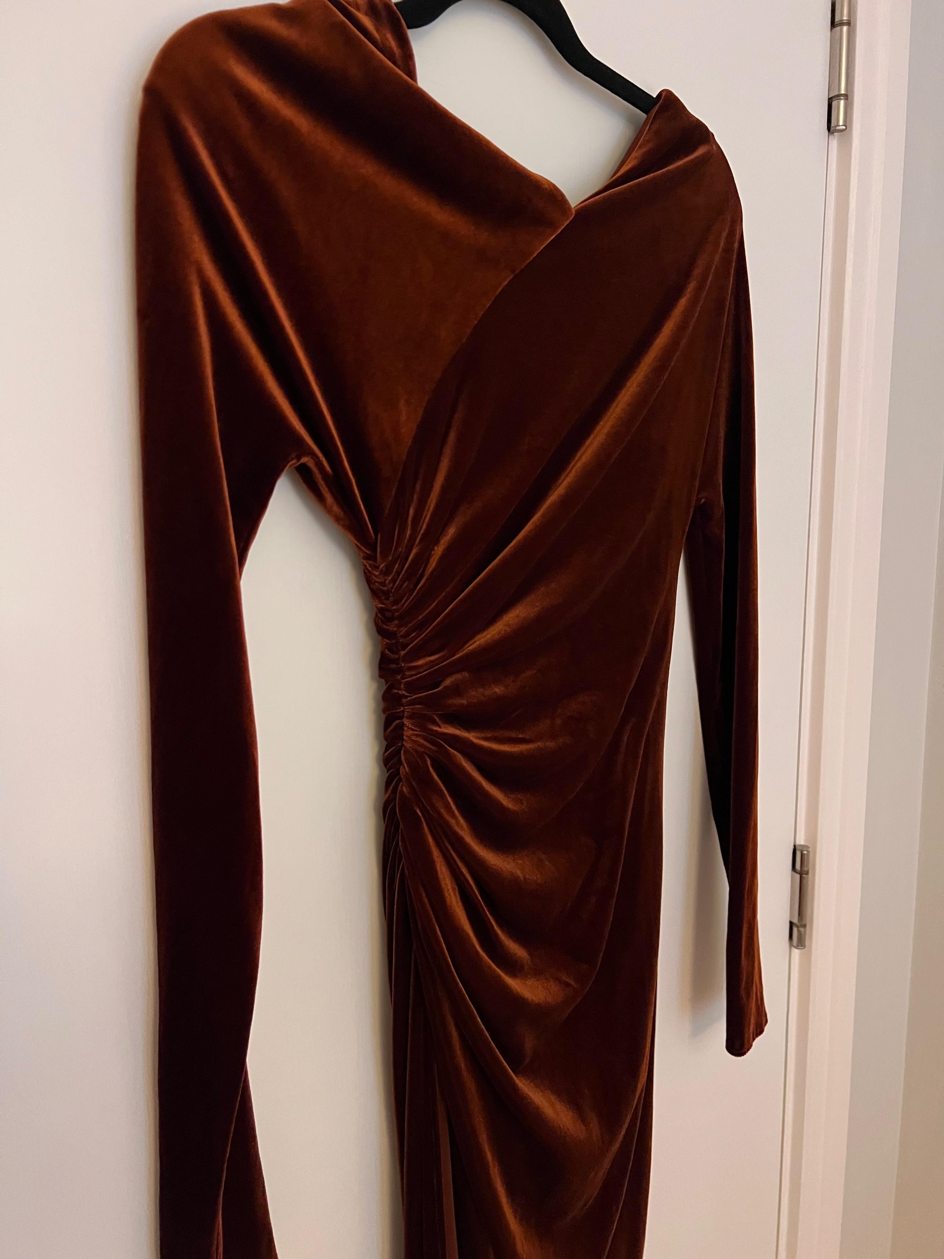 Cinnamon Velvet Long Off-Shoulder Dress