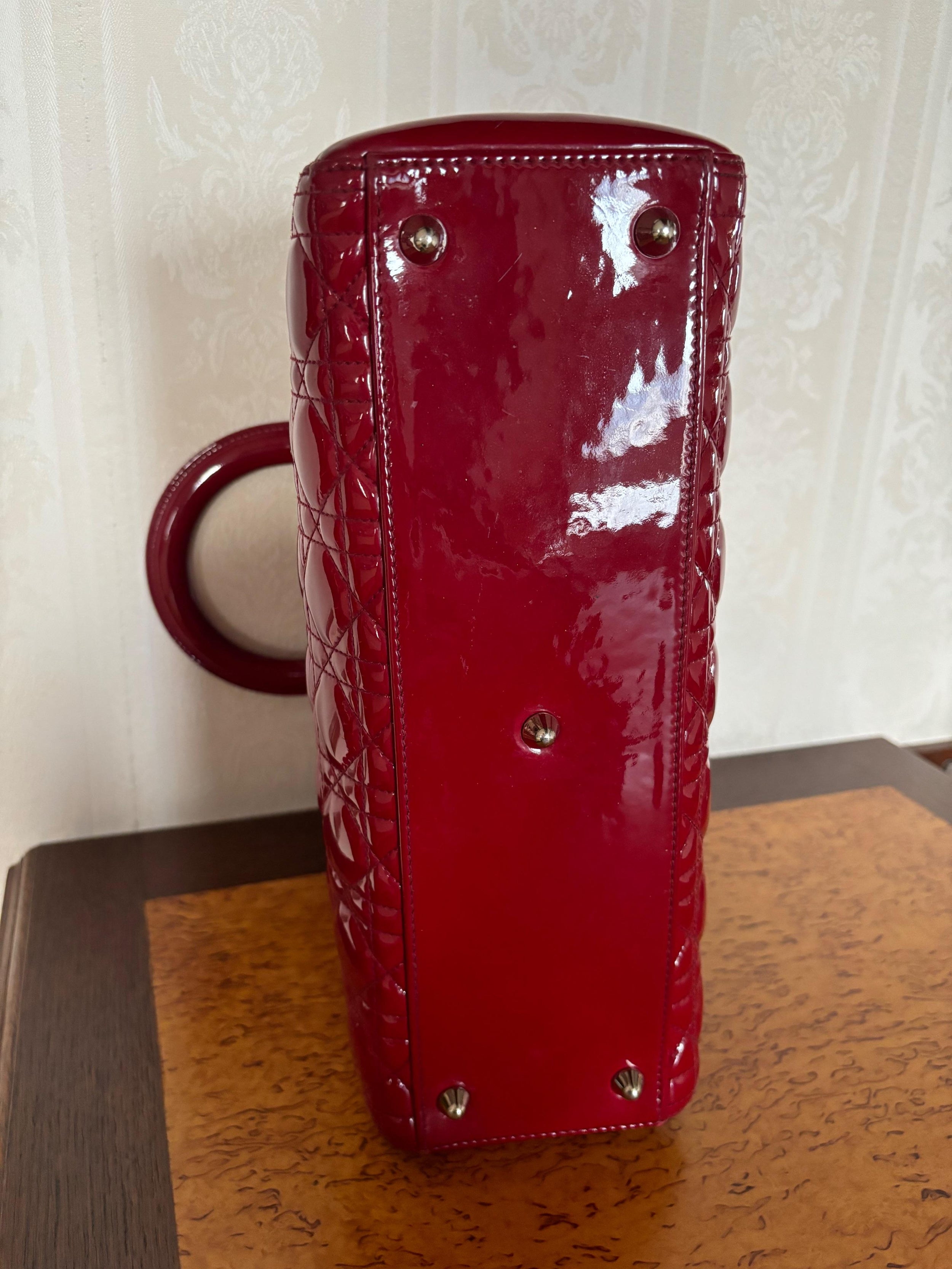 Dior Red Patent Leather Large Lady Dior
