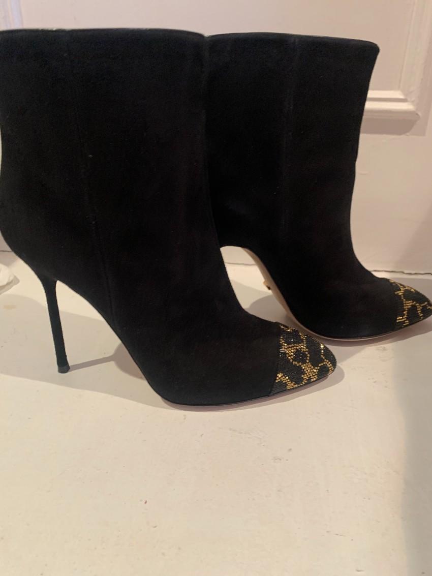 Sergio Rossi Suede Leopard Cap-Toe Ankle Boots
