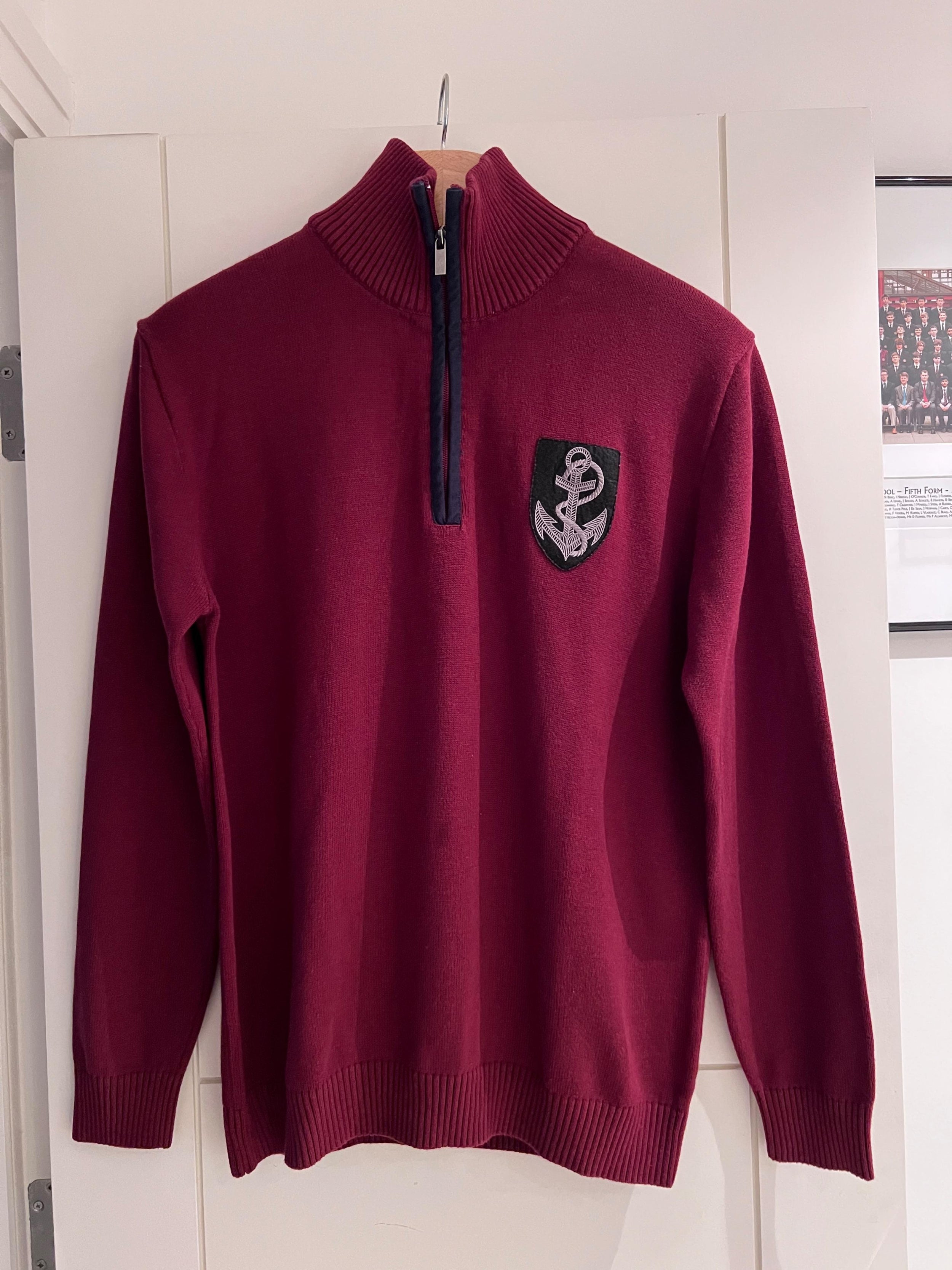 Crest Detail Red Quarter Zip Jumper