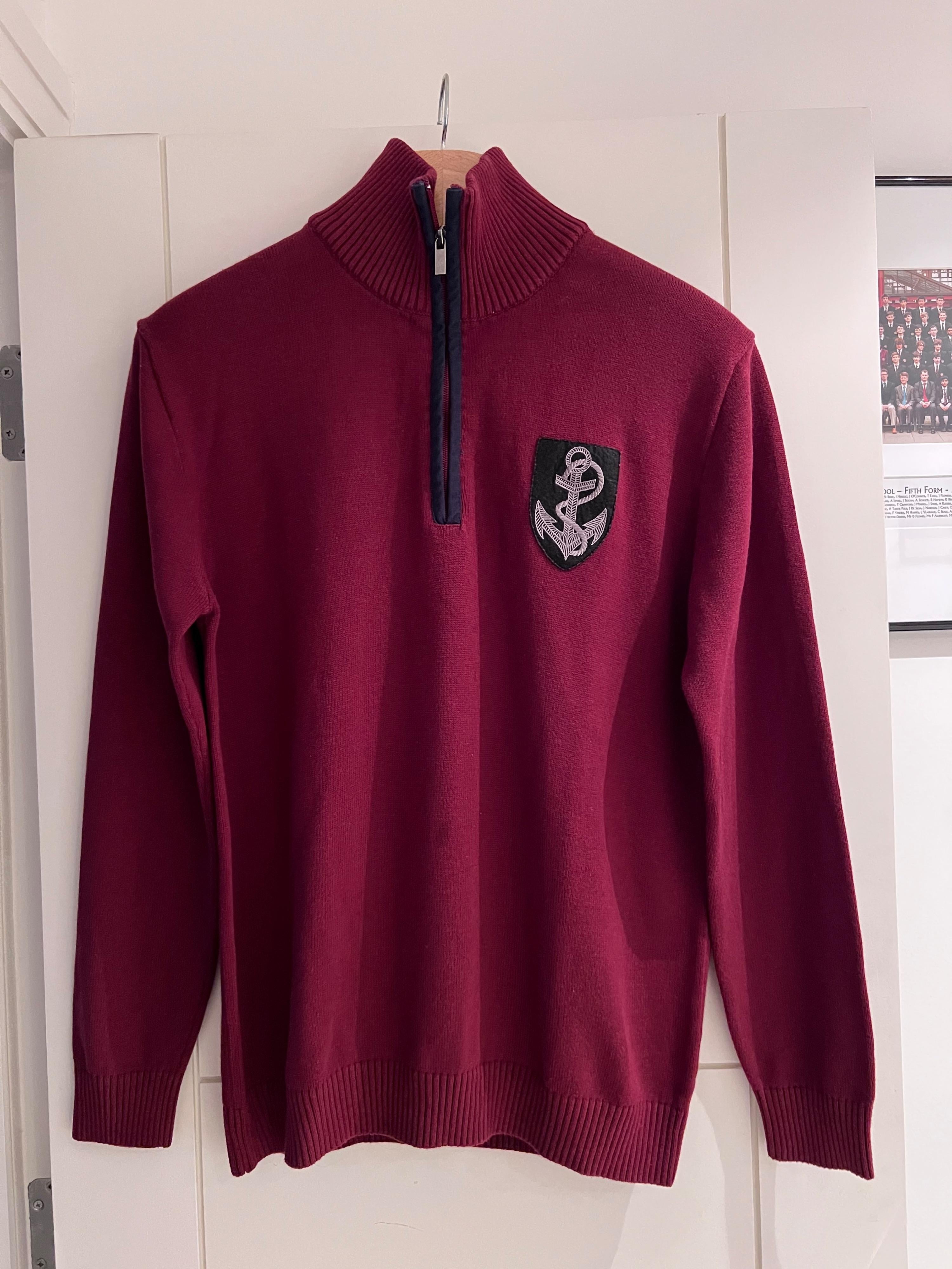 Crest Detail Red Quarter Zip Jumper
