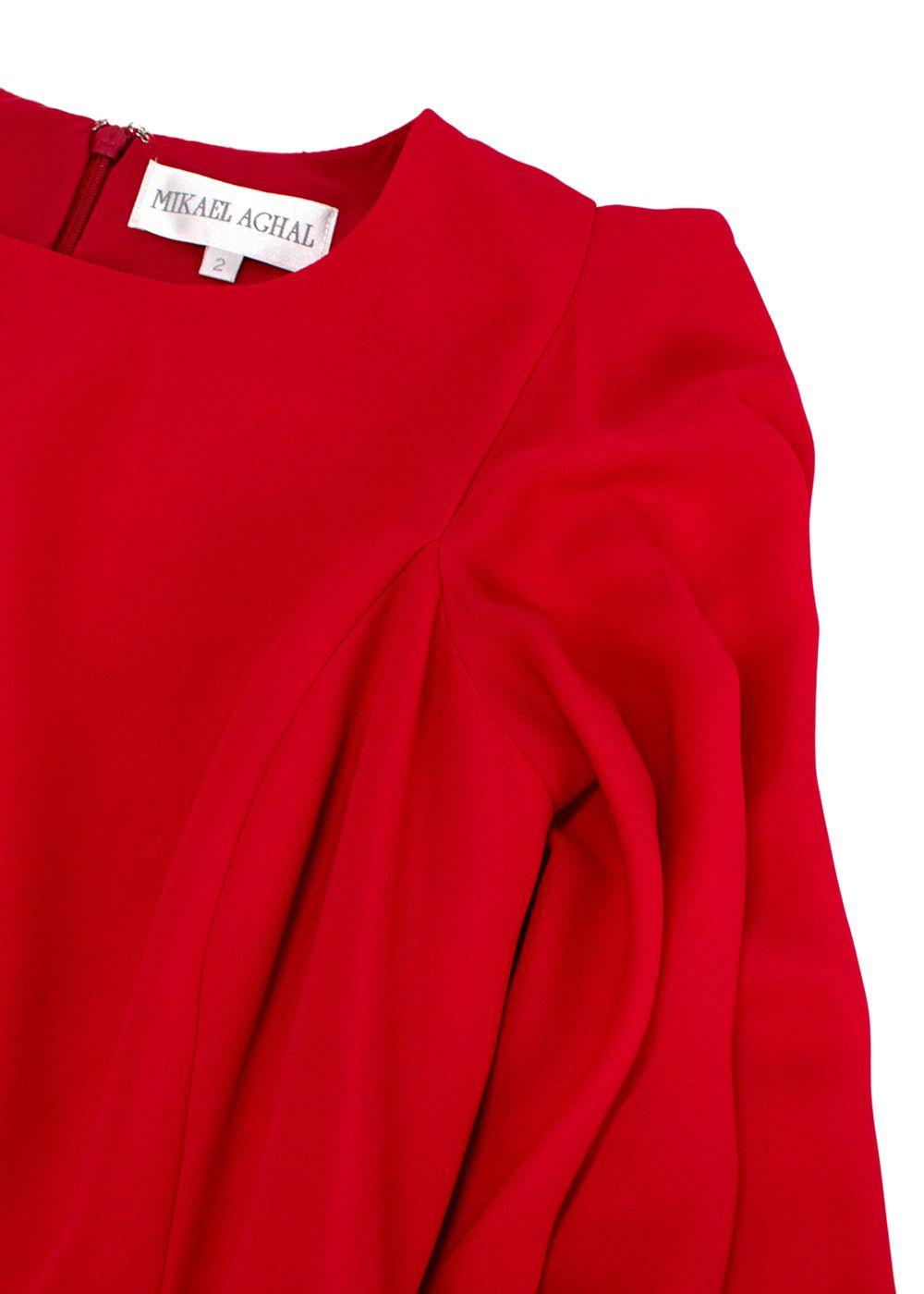 Mikael Aghal Red Cape Sleeve Midi Dress