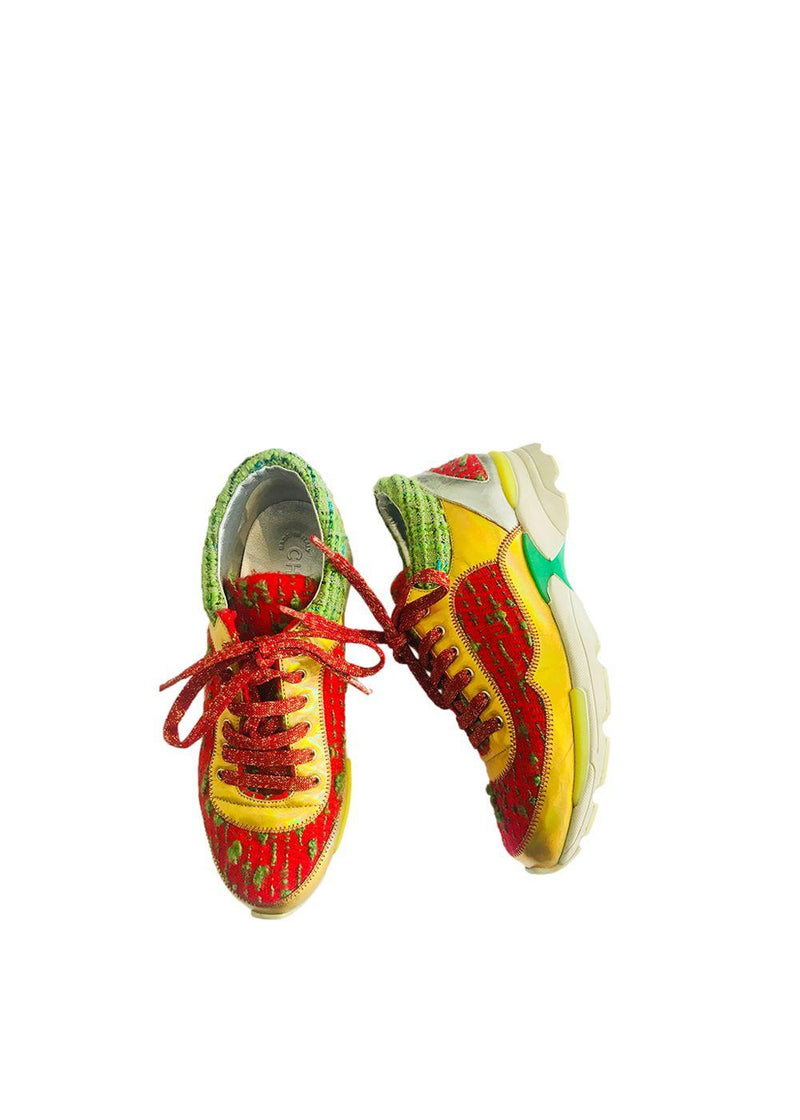 Multicoloured tweed & leather CC Sneakers