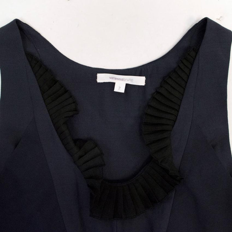 Vanessa Bruno Navy Dress with Black Frill