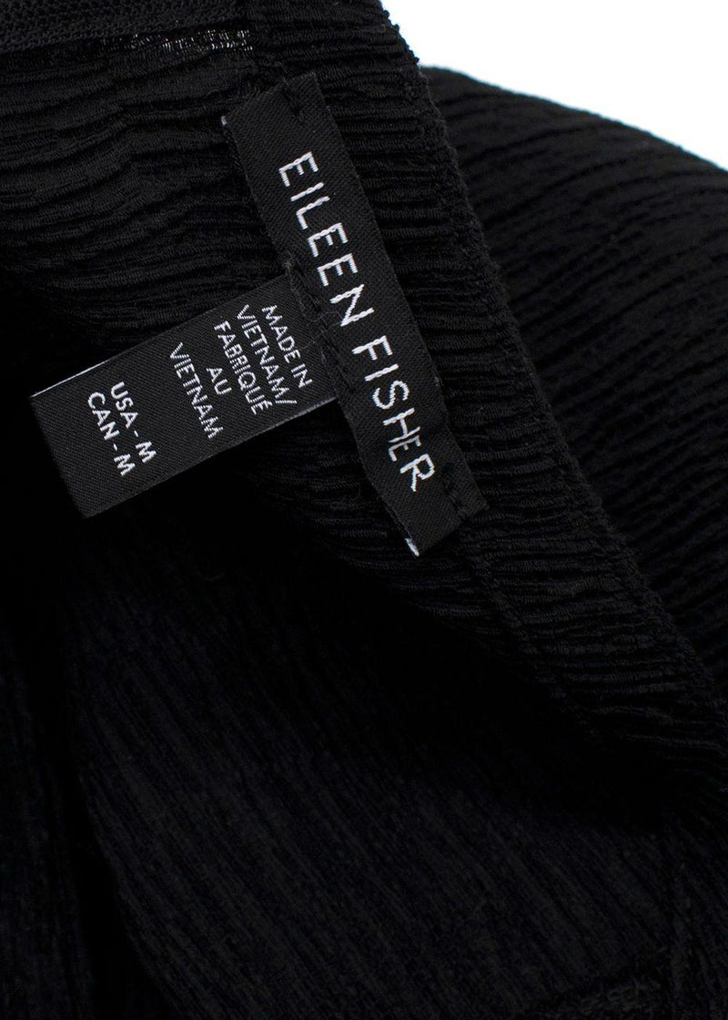 Eileen Fisher Black Woven Plissé Jumpsuit