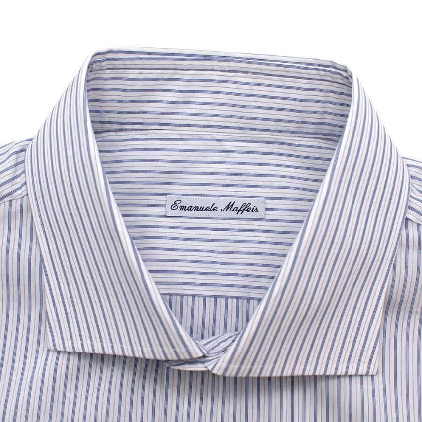 Emanuele Maffeis White & Blue Striped Cotton Tailored Shirt