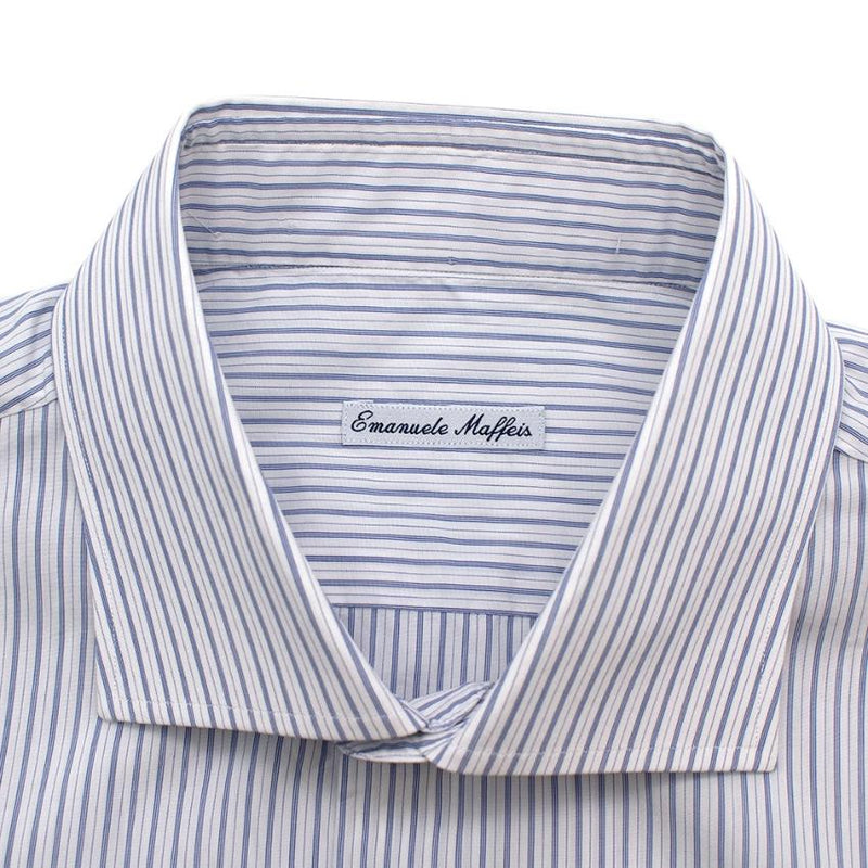 Emanuele Maffeis White & Blue Striped Cotton Tailored Shirt