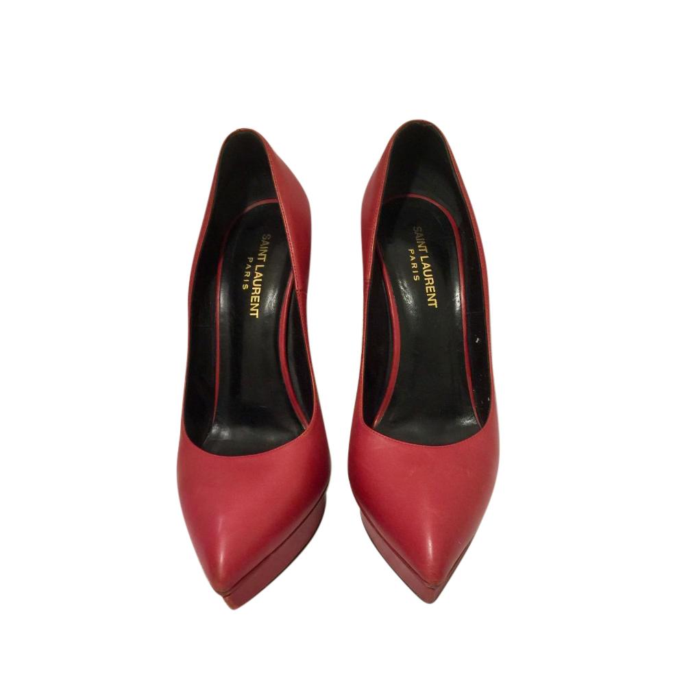 Saint Laurent Red Janis Platform Leather Pumps