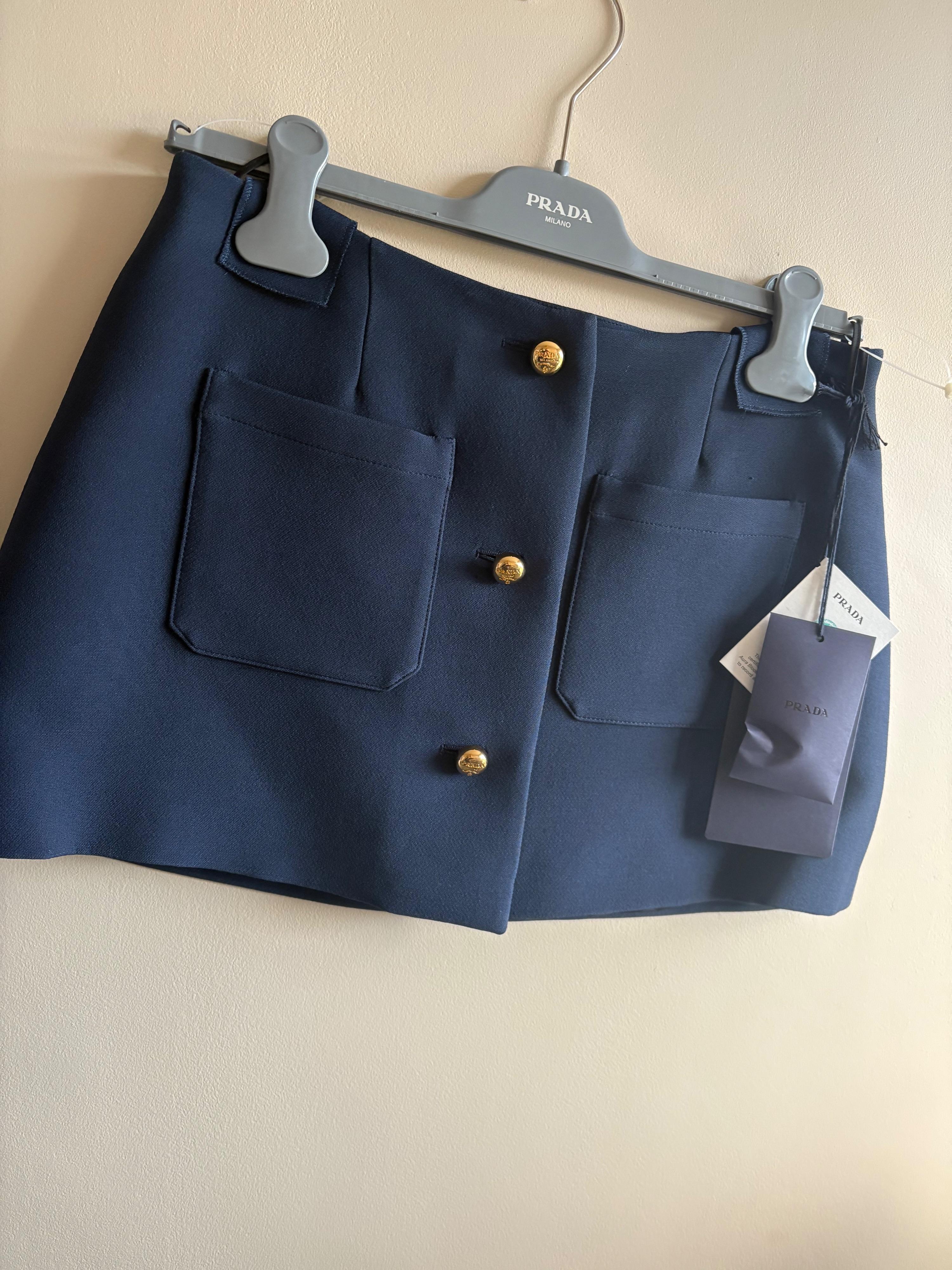 Prada Navy Blue Pocketed Mini Skirt