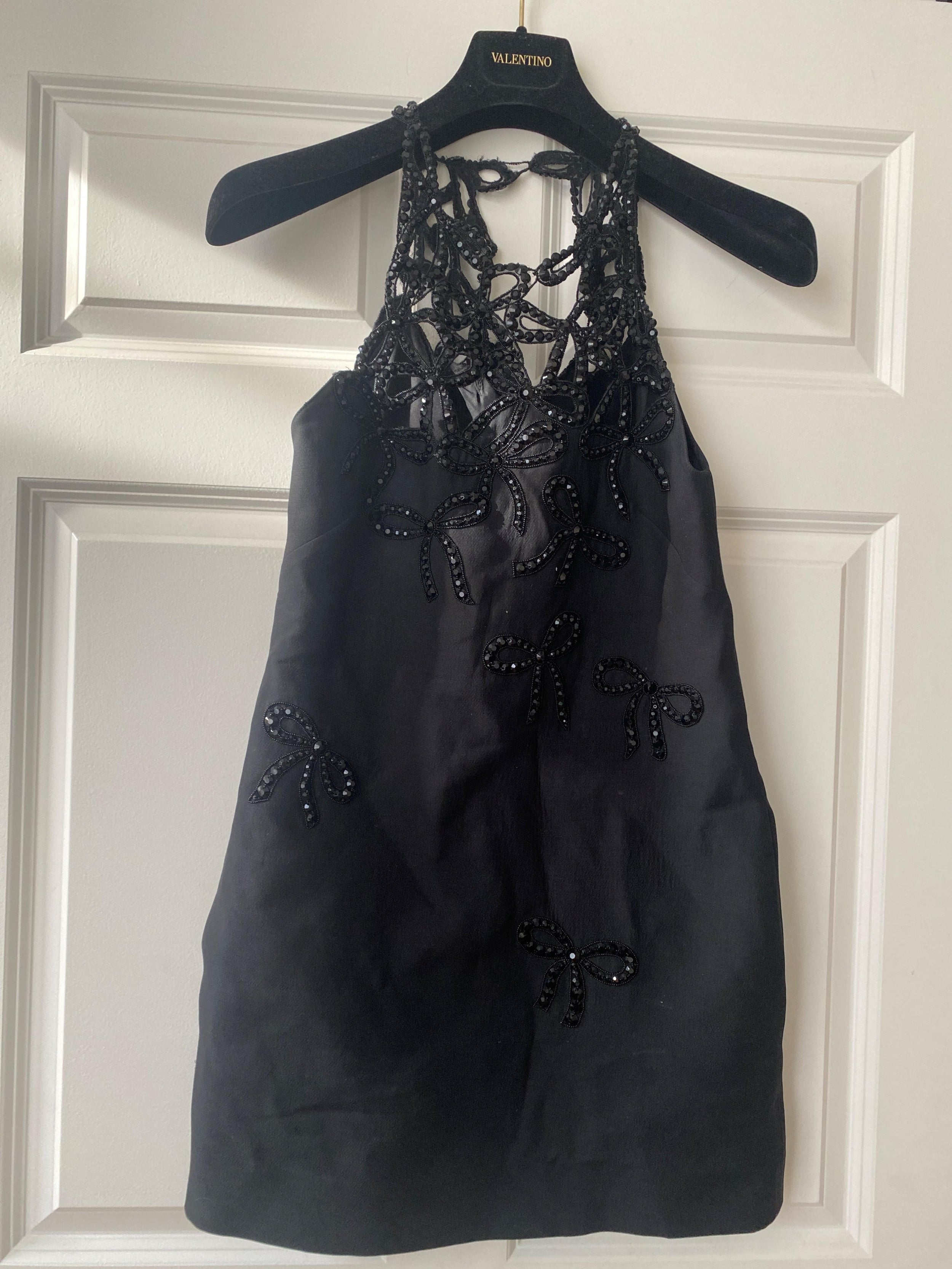 Valentino Black Crystal Embellished Bow Mini Dress