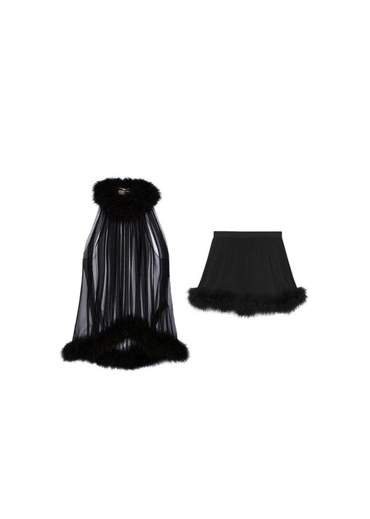 Feather-trimmed silk crêpe top & shorts