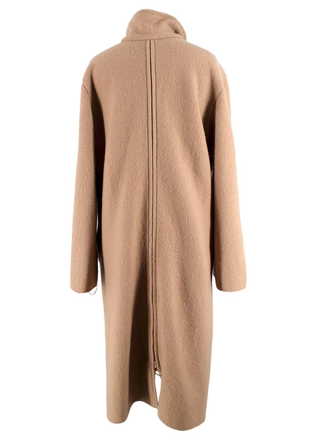 Bevza Camel Longline Wool Coat with Zipper Detail