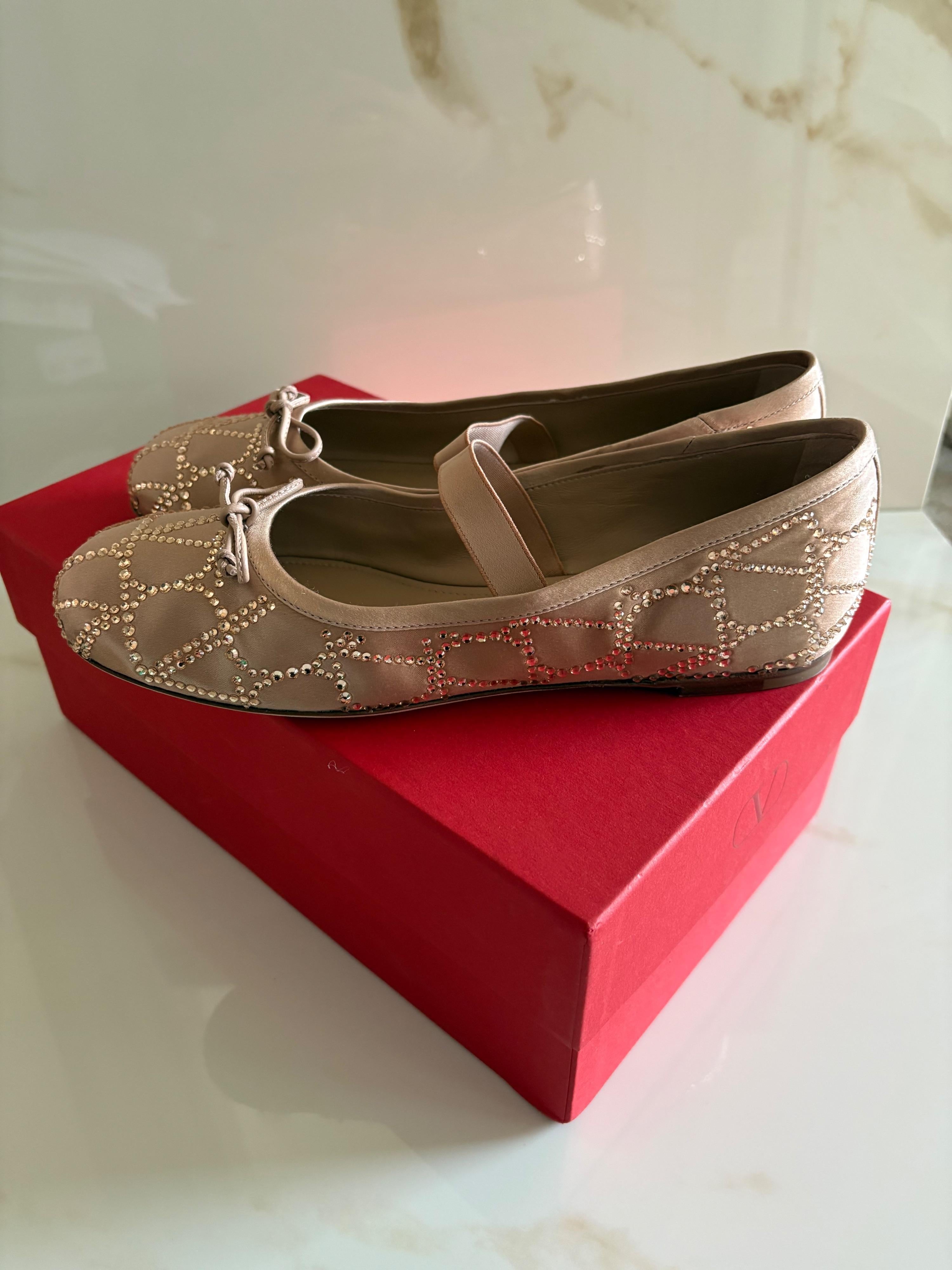 Valentino Embellished Satin Ballet Flats