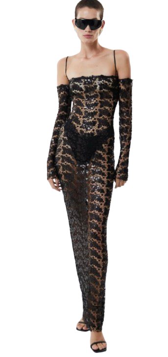 The New Arrivals Black Lace Embroidered Off the Shoulder Maxi Dress