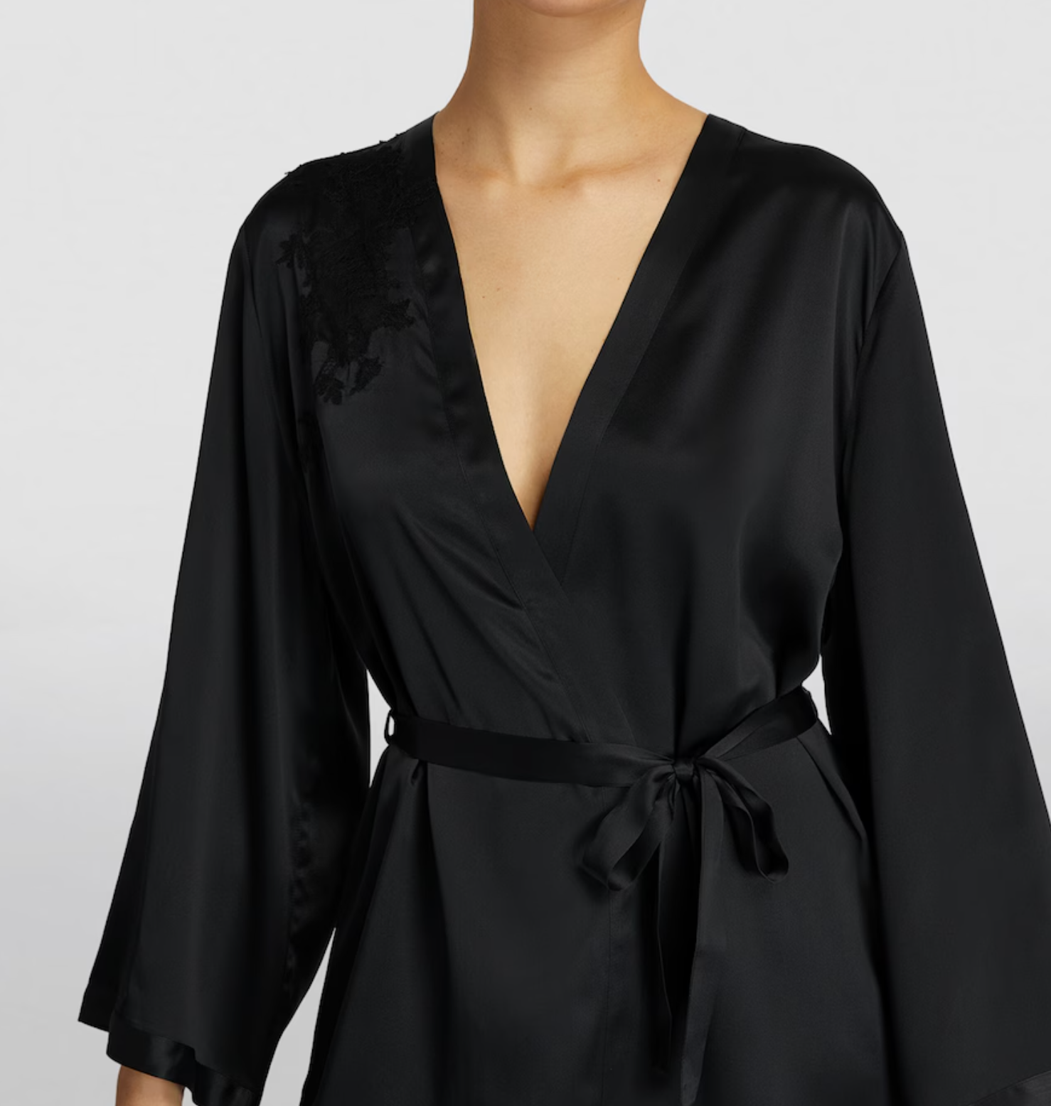 Marjolaine Silk Lace-Trim Robe