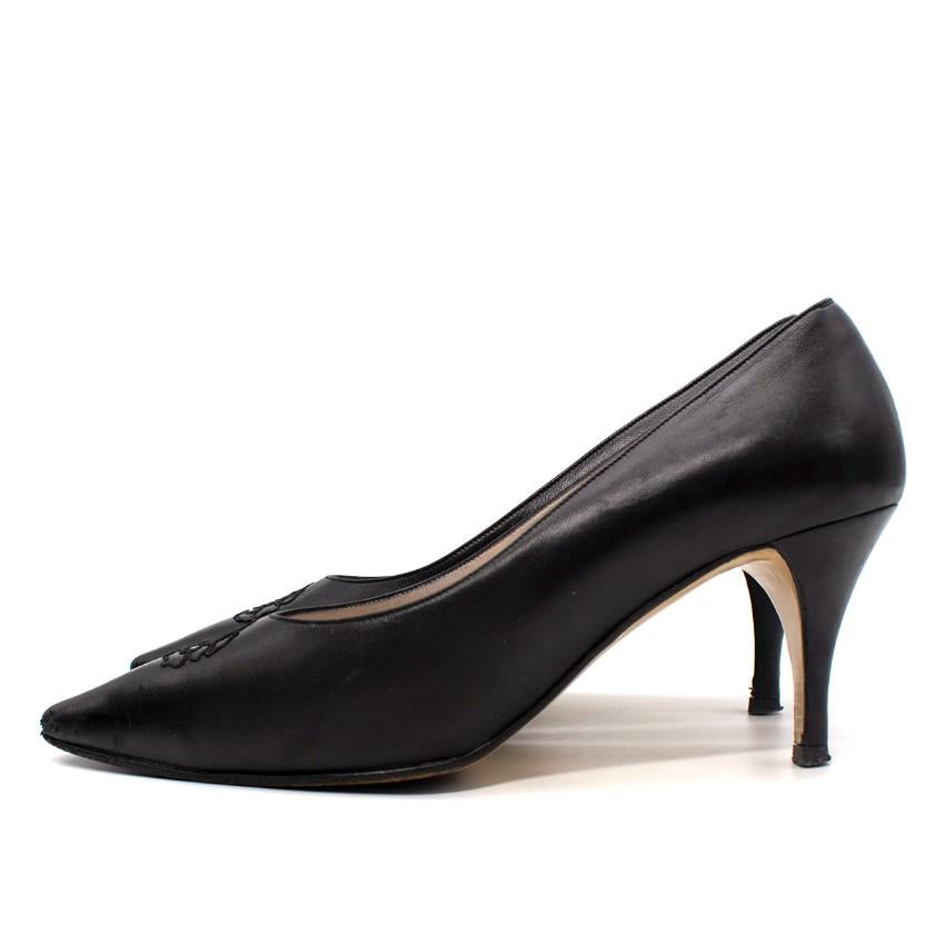 Chanel Black Leather Camellia Embroidered Vintage Pumps