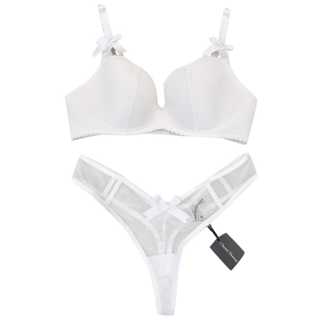 Chantal Thomass Paris White Riviera Pad Corset Bra & Thong Set