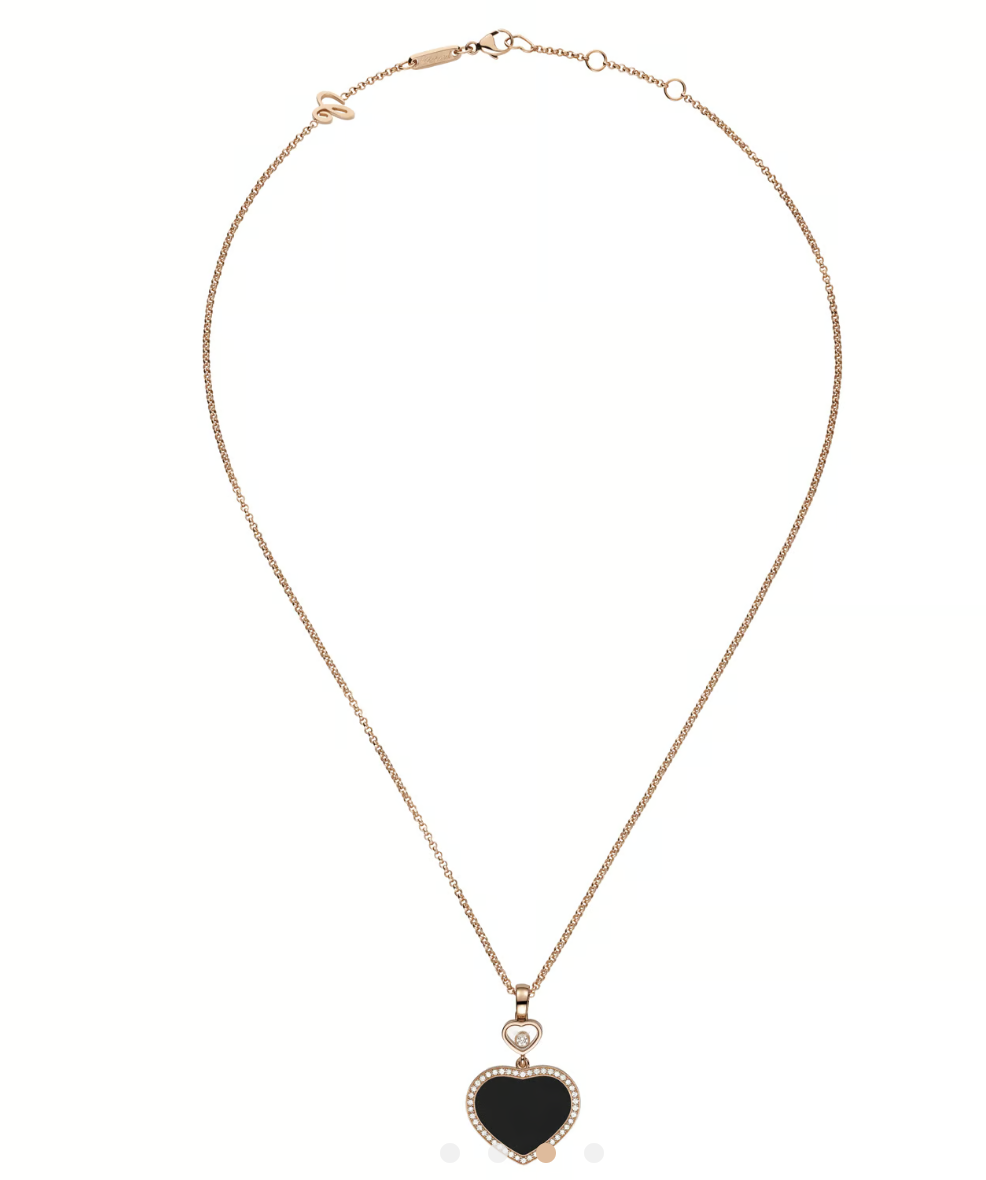 Rose Gold Black Happy Hearts Pendant Necklace